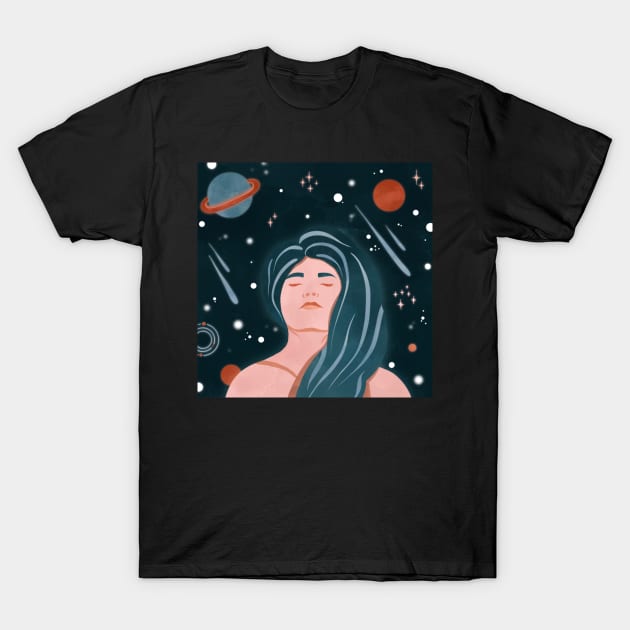 Space Queen Illustration T-Shirt by KlioStudio